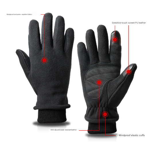 M Black Warm Windproof Touchscreen Gloves - Anti-Slip Grip for Winter Cycling & Outdoor Sports