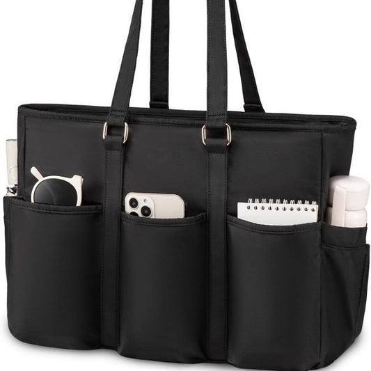 Black Women's Laptop Tote Bag - Professional Business Briefcase & Shoulder Handbag (Fits up to 15.6 Inch Laptop)