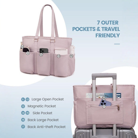 Black Women's Laptop Tote Bag - Professional Business Briefcase & Shoulder Handbag (Fits up to 15.6 Inch Laptop)