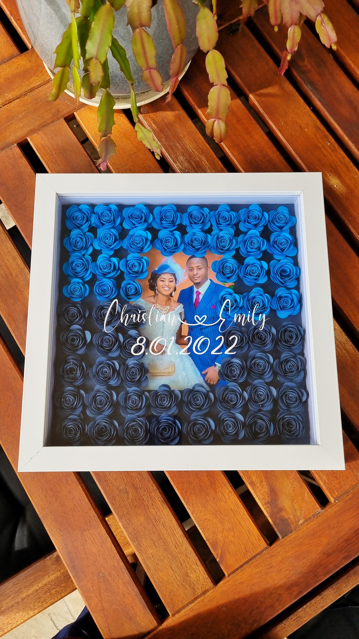 Custom Full Shadow Box | Handmade Floral Frame with Photo | Personalized Gift (30x30cm)