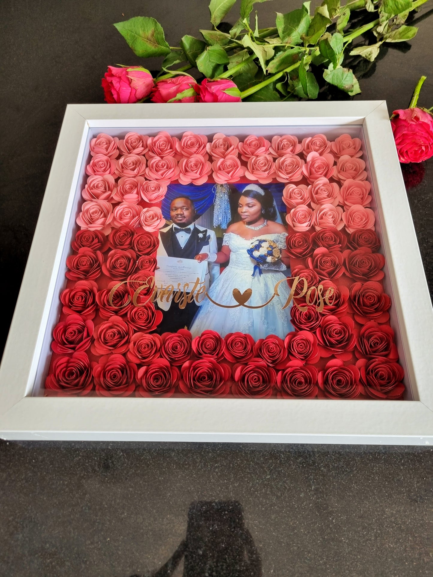 Custom Full Shadow Box | Handmade Floral Frame with Photo | Personalized Gift (30x30cm)