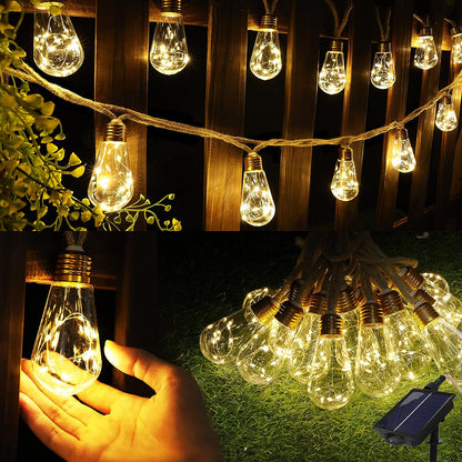 LUMIRO Solar Outdoor String Lights Vintage Rope Hemp Solar Patio Lights_0