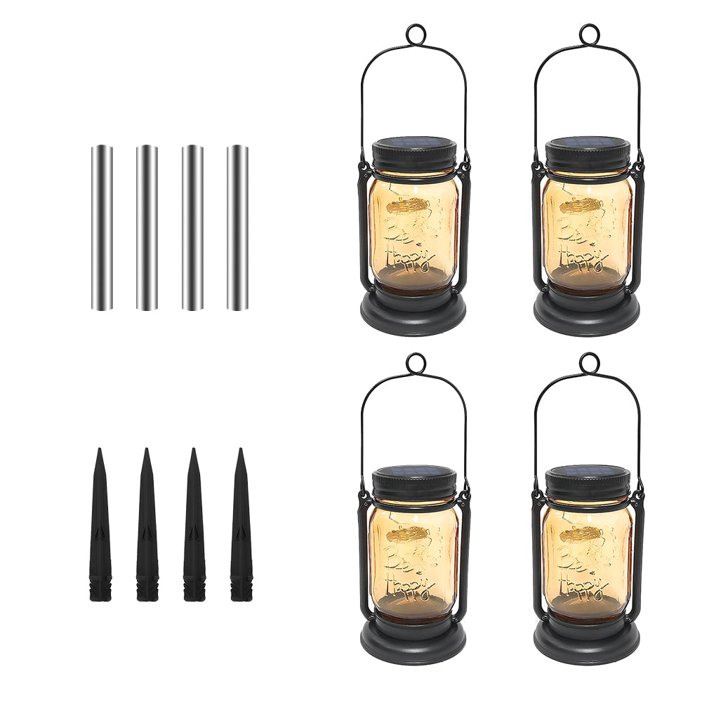 LUMIRO 4 Pack Solar Hanging Mason Jar Lights Decorative Solar Lantern with Stakes_5