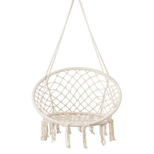 HYPERANGER Macrame Swing Chair Hanging Cotton Rope Hammock Chair_0