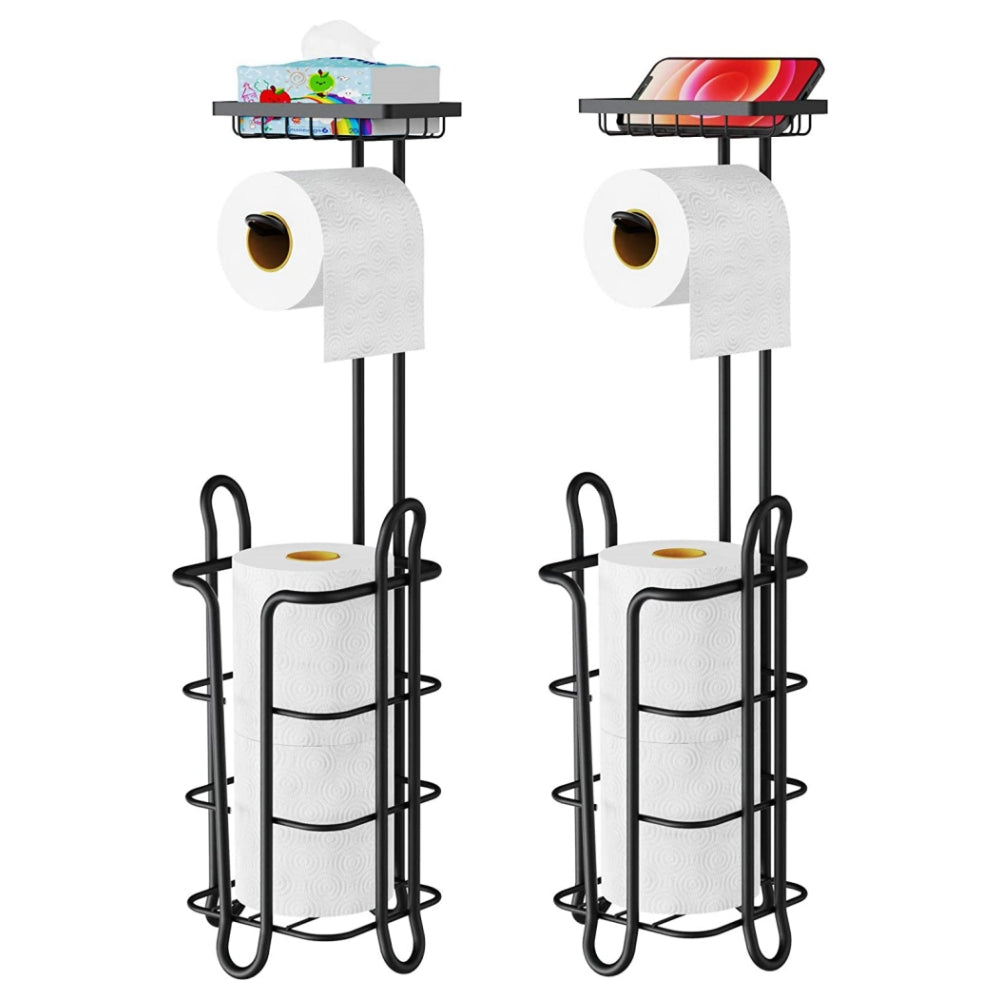 STORFEX Toilet Paper Holder Stand 2 Pack | Black | Steel Material | L-Shaped Arm and Vertical Storage_1