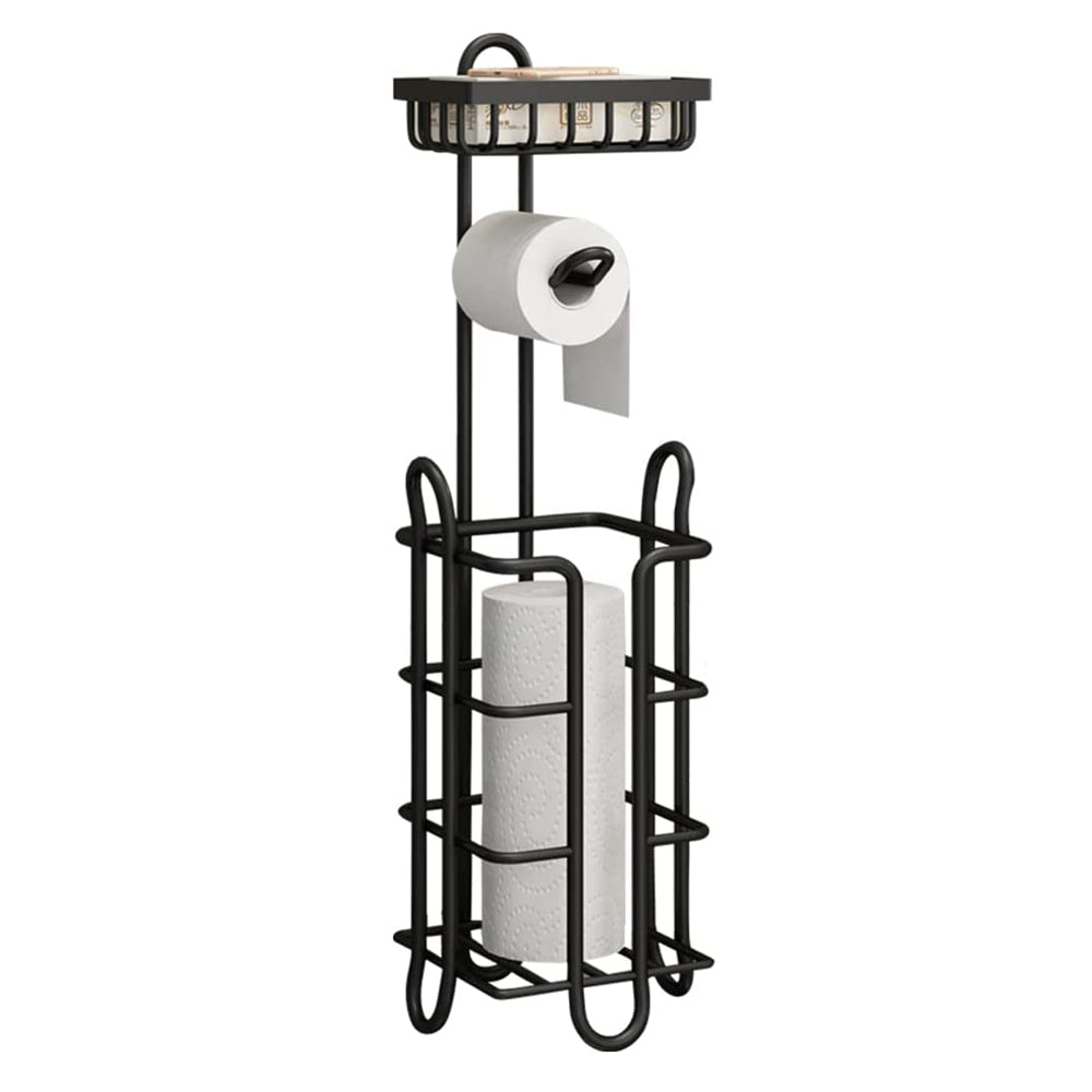 STORFEX Toilet Paper Holder Stand 2 Pack | Black | Steel Material | L-Shaped Arm and Vertical Storage_2