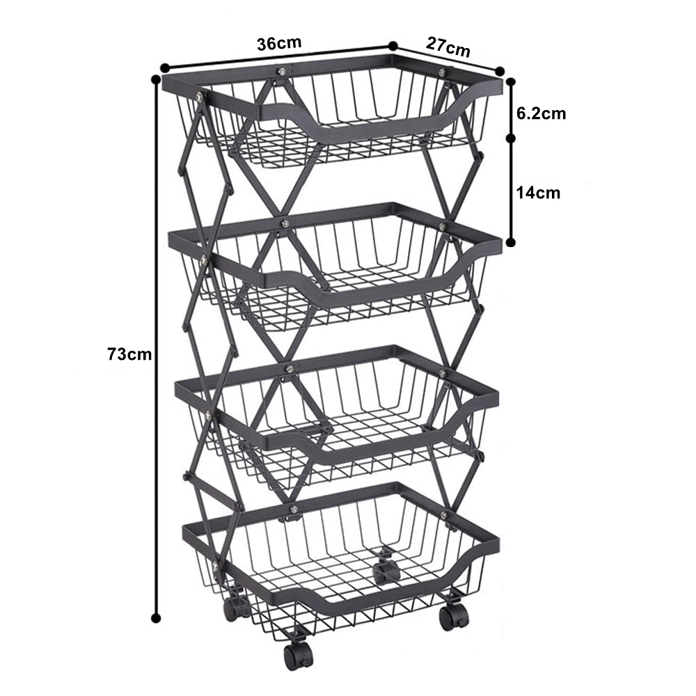 STORFEX 4 Tier Foldable Kitchen Pantry Storage Organizer Cart Baskets Rack_2