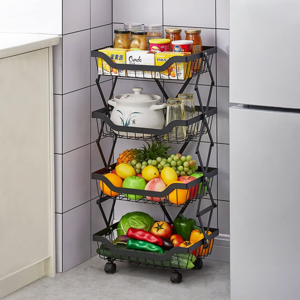 STORFEX 4 Tier Foldable Kitchen Pantry Storage Organizer Cart Baskets Rack_3