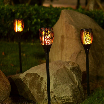 LUMIRO 4 Pack 12 LED Outdoor Flickering Flame Solar Pathway Lights_5