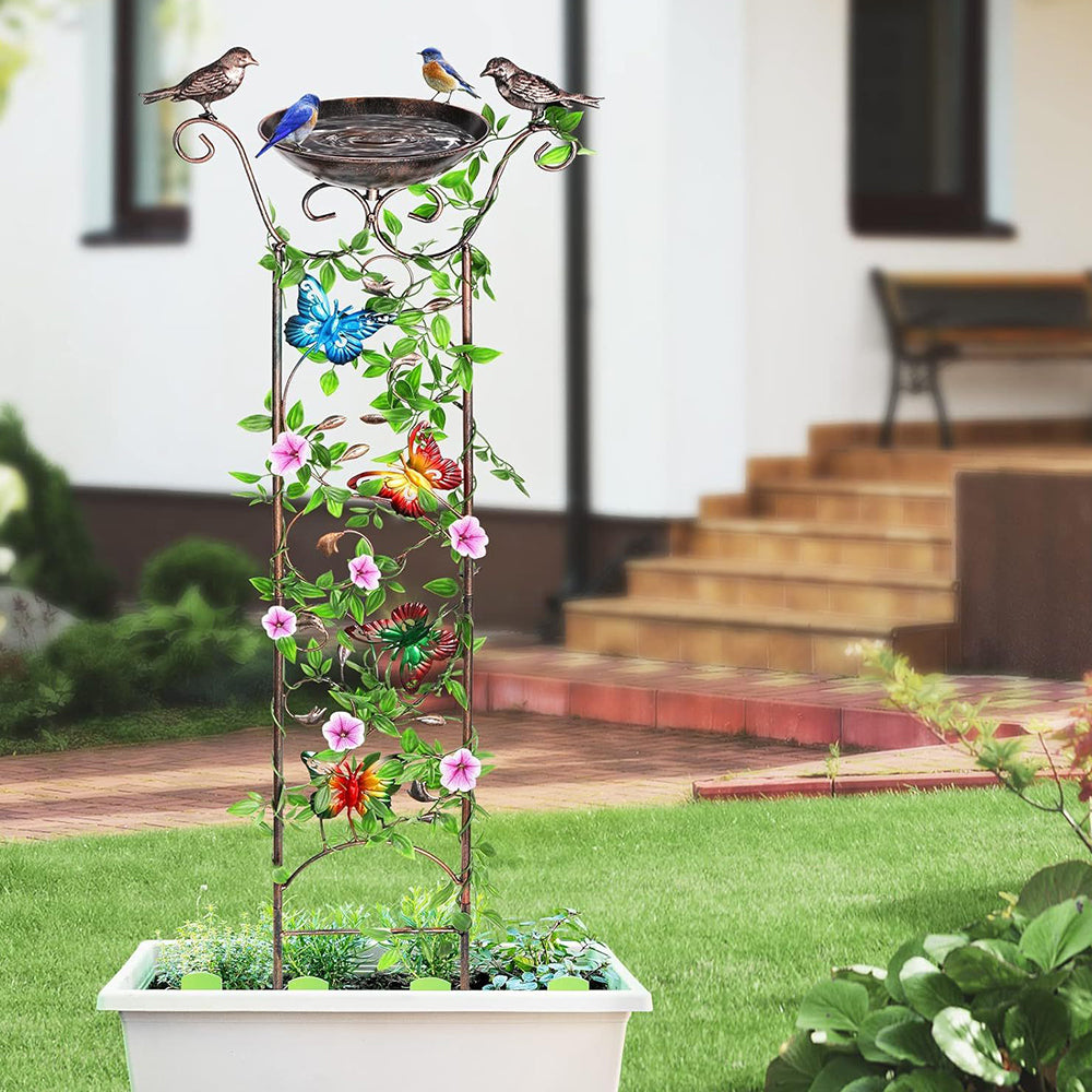 GREENHAVEN Bird Bath with Trellis for Climbing Plants_1