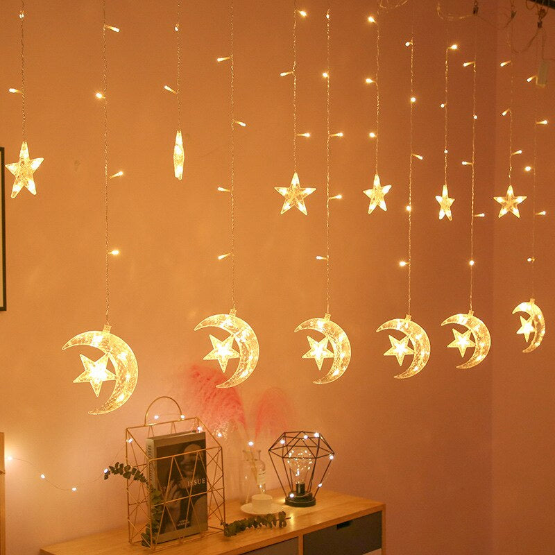 3.5m LED Curtain String Light Star & Moon Home Decorative Fairy Lamp_0