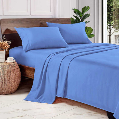 2000TC Washed Cotton Breathable Flat Fitted Bedsheet and Pillowcase Set_6