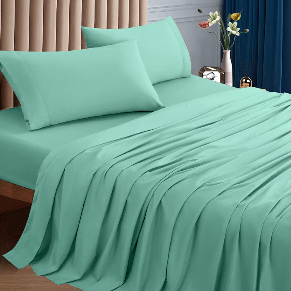 2000TC Washed Cotton Breathable Flat Fitted Bedsheet and Pillowcase Set_14