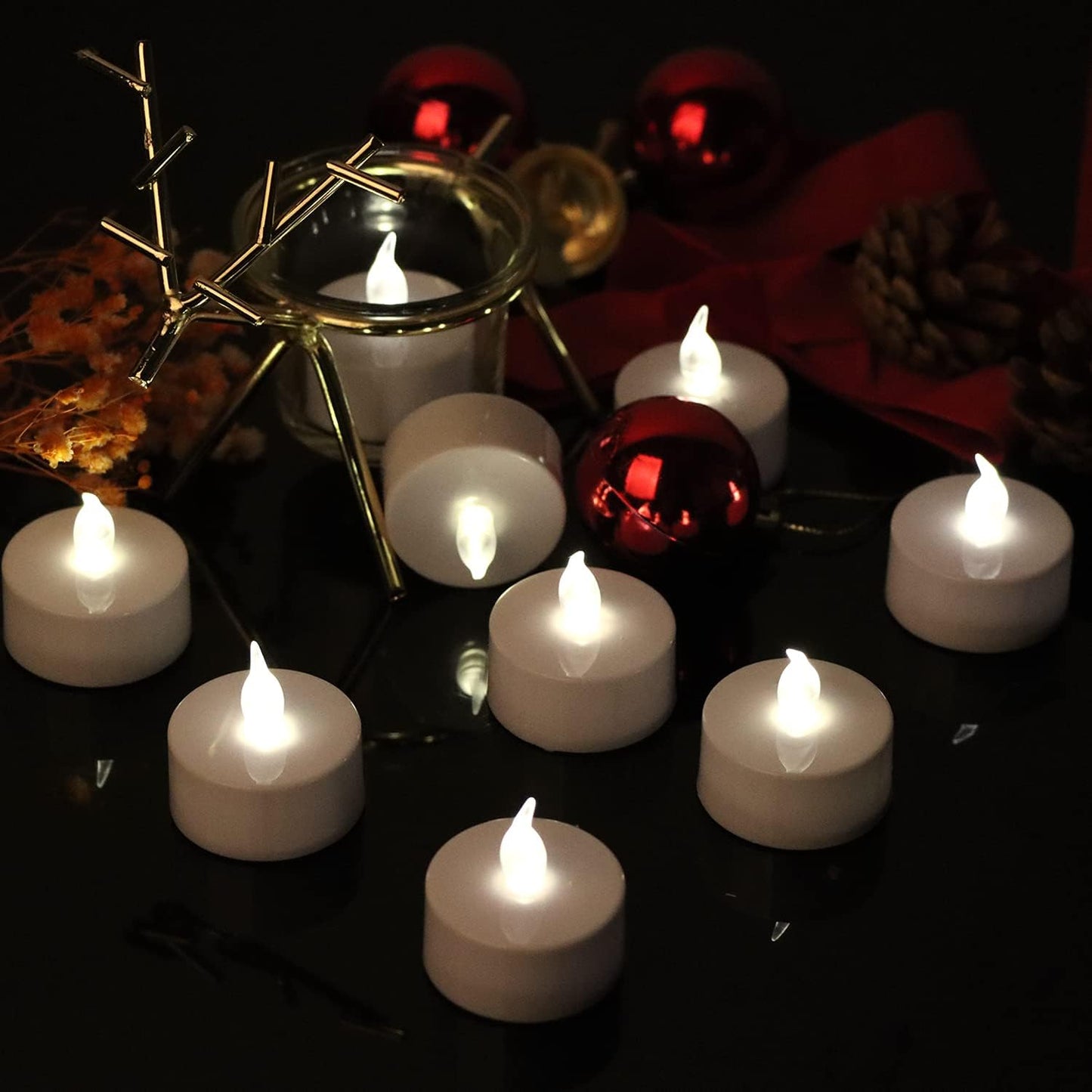 Pack of 12 Flameless Flickering LED Tealight Candles - Battery Operated_6