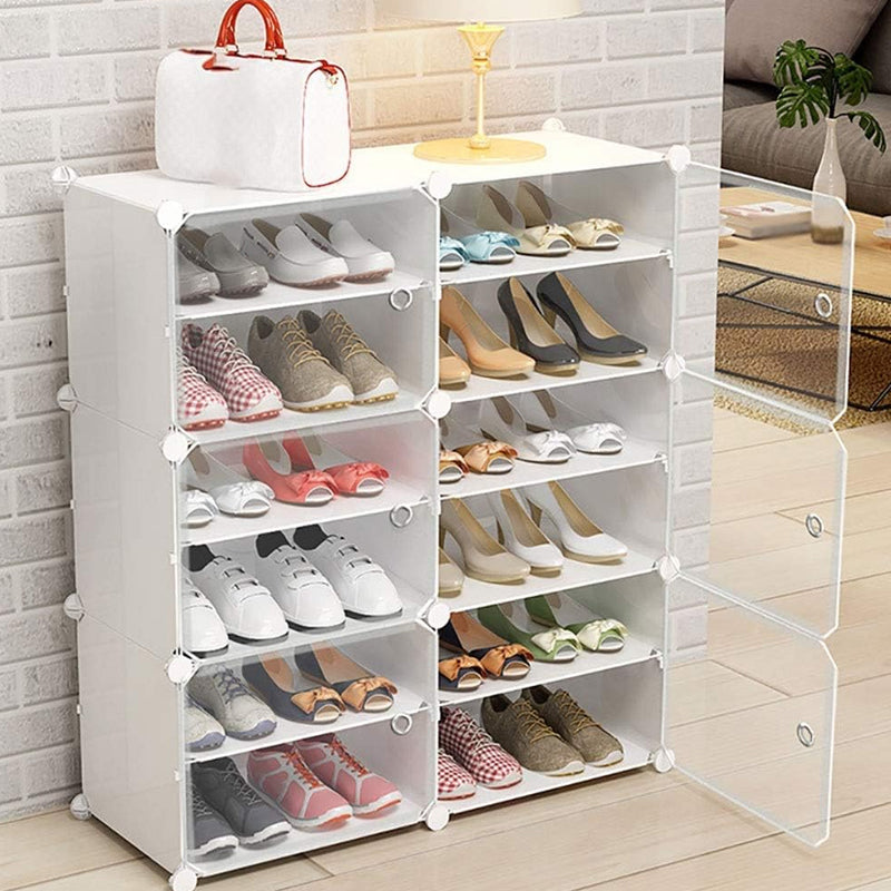 Clear Door White Cube Stackable DIY Shoe Cabinet Rack_13