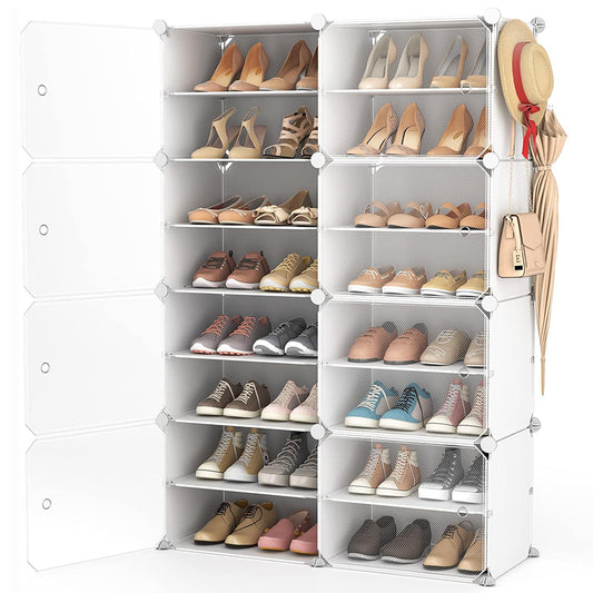 Clear Door White Cube Stackable DIY Shoe Cabinet Rack_0