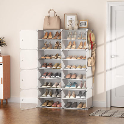 Clear Door White Cube Stackable DIY Shoe Cabinet Rack_4