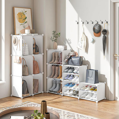 Clear Door White Cube Stackable DIY Shoe Cabinet Rack_5