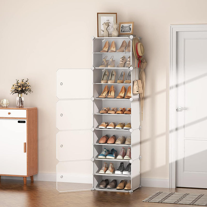 Clear Door White Cube Stackable DIY Shoe Cabinet Rack_2