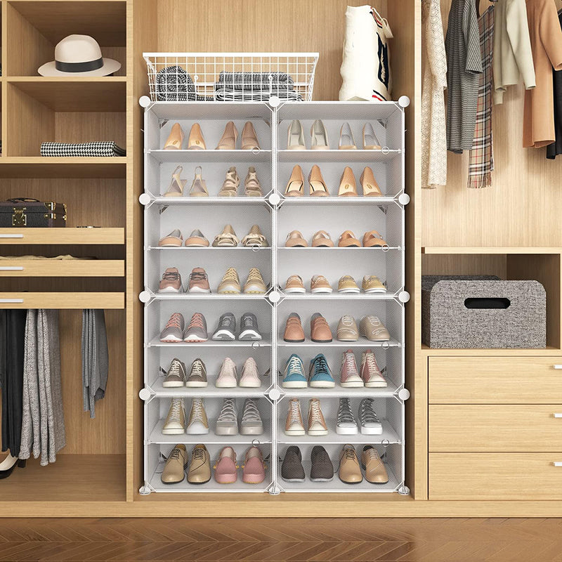 Clear Door White Cube Stackable DIY Shoe Cabinet Rack_9