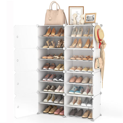 Clear Door White Cube Stackable DIY Shoe Cabinet Rack_12