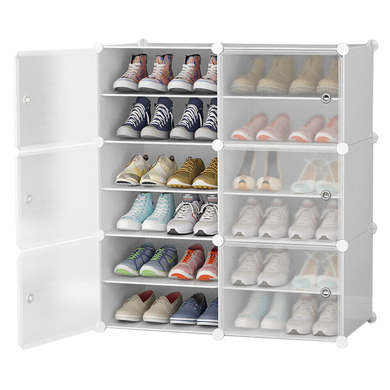 Clear Door White Cube Stackable DIY Shoe Cabinet Rack_30