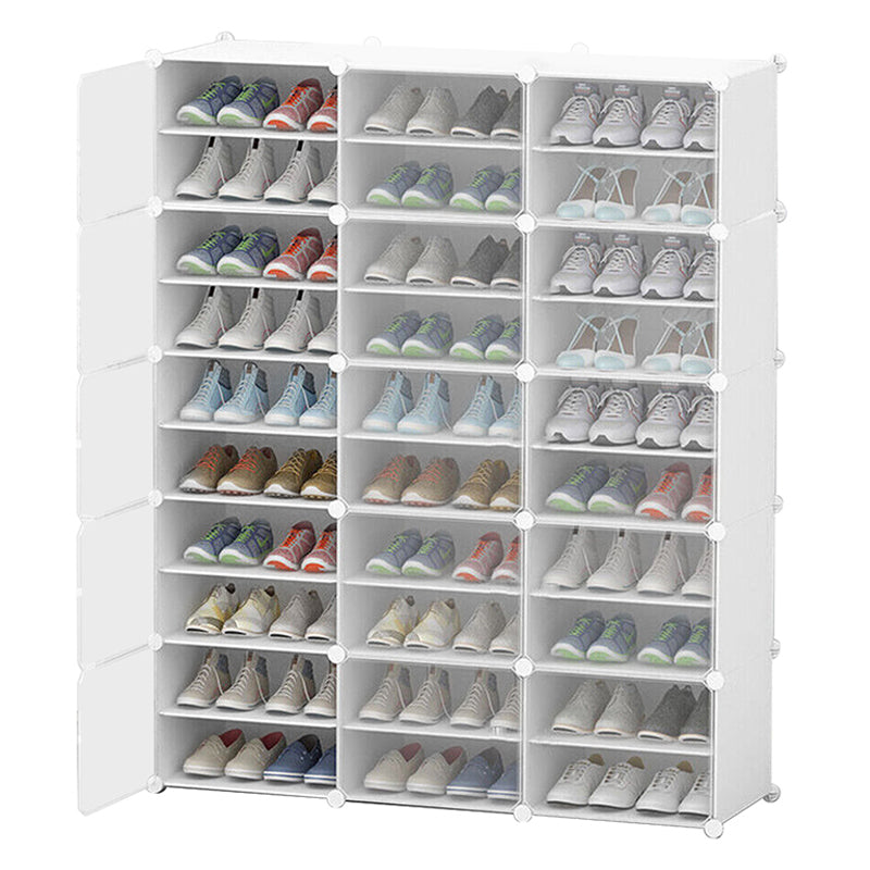 Clear Door White Cube Stackable DIY Shoe Cabinet Rack_32