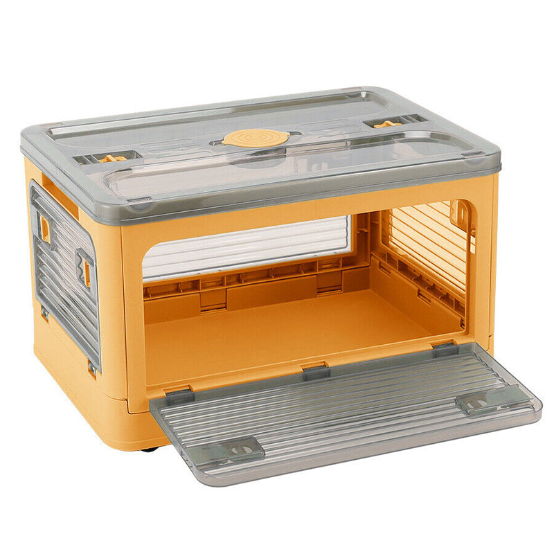 Plastic 4 Doors Stackable Collapsible Storage Bins with Lid & Wheels - The Grand Bazaar of Australia