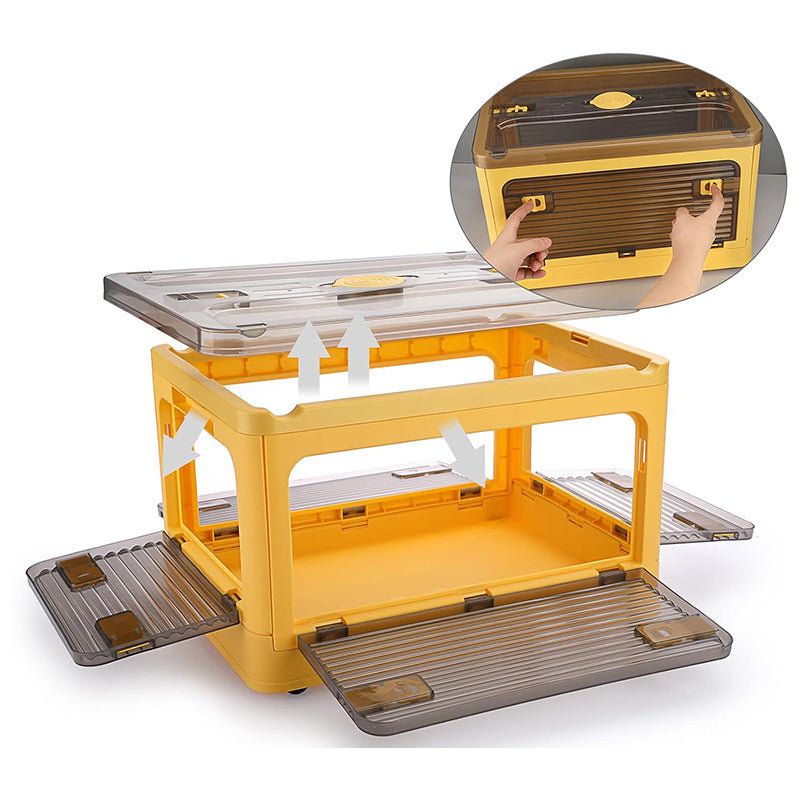 Plastic 4 Doors Stackable Collapsible Storage Bins with Lid & Wheels - The Grand Bazaar of Australia
