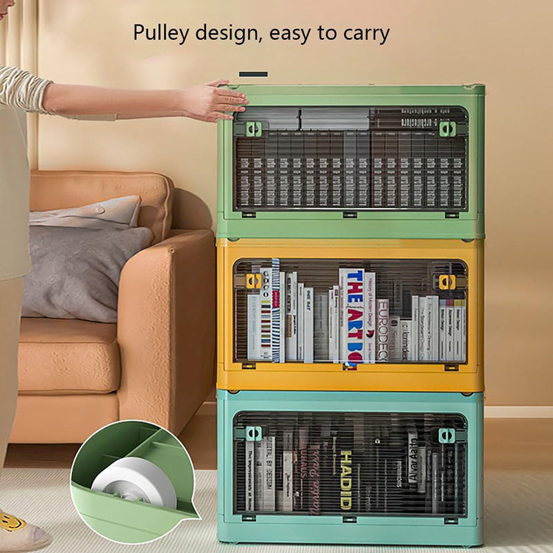Plastic 4 Doors Stackable Collapsible Storage Bins with Lid & Wheels - The Grand Bazaar of Australia