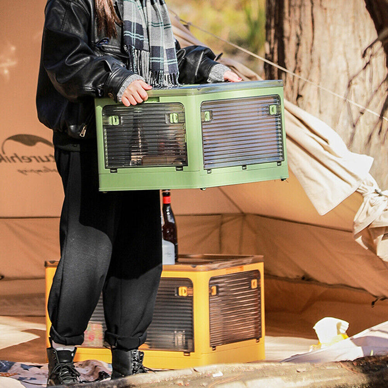 Plastic 4 Doors Stackable Collapsible Storage Bins with Lid & Wheels - The Grand Bazaar of Australia