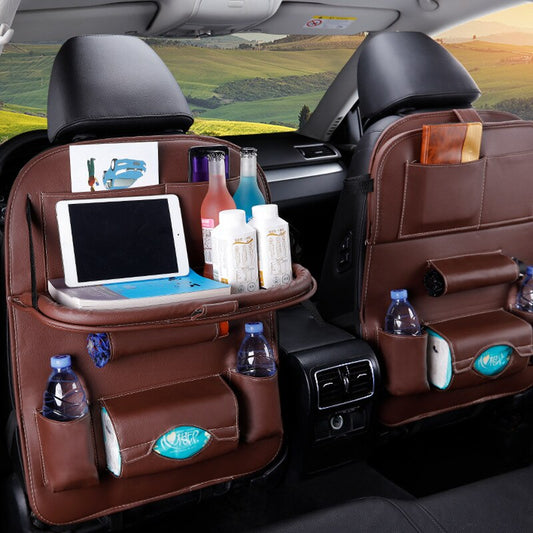 PU Leather Foldable Car Seat Organizer with Table Tray and Pockets - The Grand Bazaar of Australia