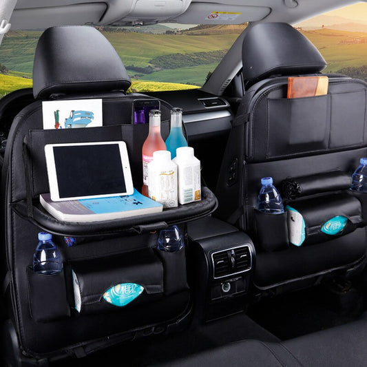 PU Leather Foldable Car Seat Organizer with Table Tray and Pockets - The Grand Bazaar of Australia