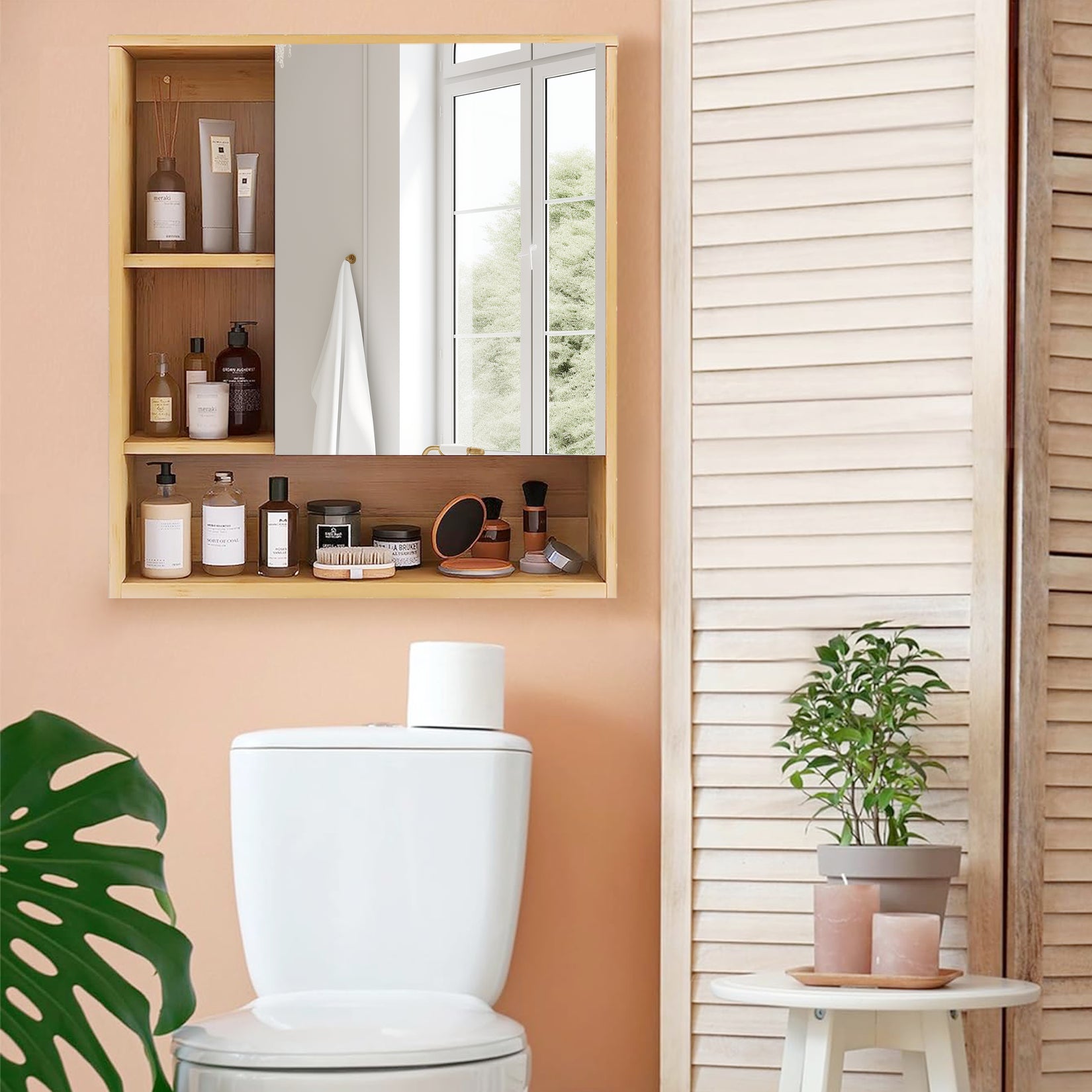 Natural Bamboo Bathroom Vanity Mirror Cabinet Wall Mounted Cupboard - The Grand Bazaar of Australia
