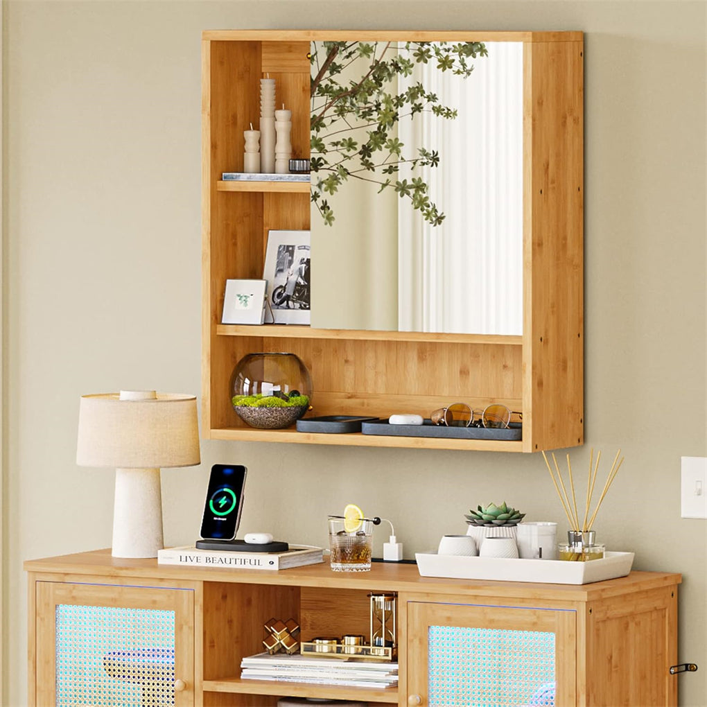 Natural Bamboo Bathroom Vanity Mirror Cabinet Wall Mounted Cupboard - The Grand Bazaar of Australia