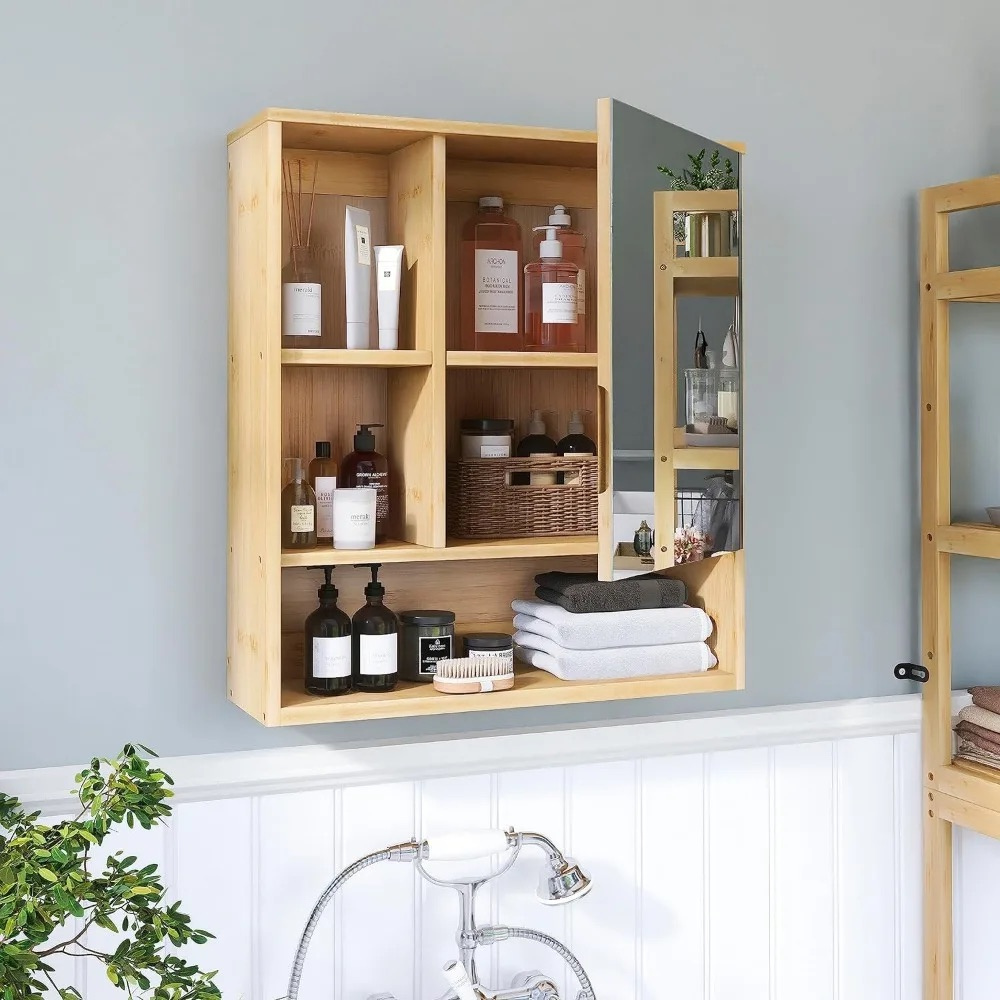 Natural Bamboo Bathroom Vanity Mirror Cabinet Wall Mounted Cupboard - The Grand Bazaar of Australia