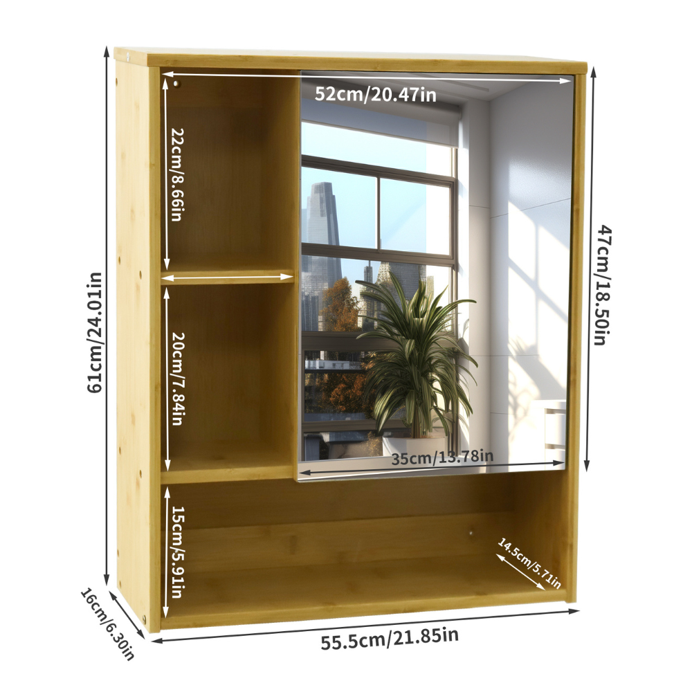 Natural Bamboo Bathroom Vanity Mirror Cabinet Wall Mounted Cupboard - The Grand Bazaar of Australia