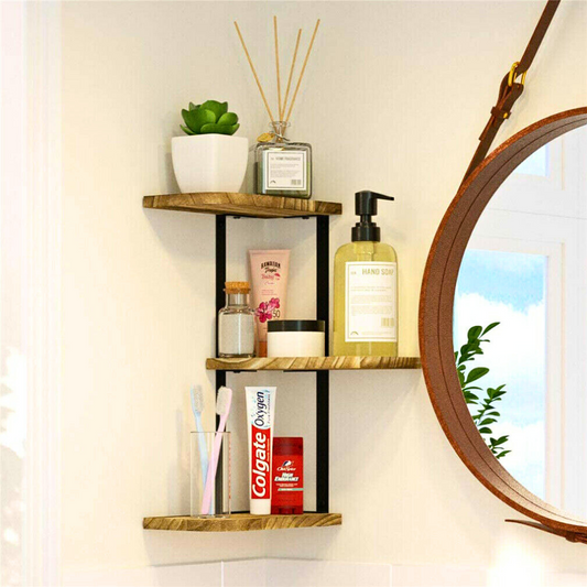 Rustic Industrial Wood Shelf Wall Mount Corner Rack - The Grand Bazaar of Australia