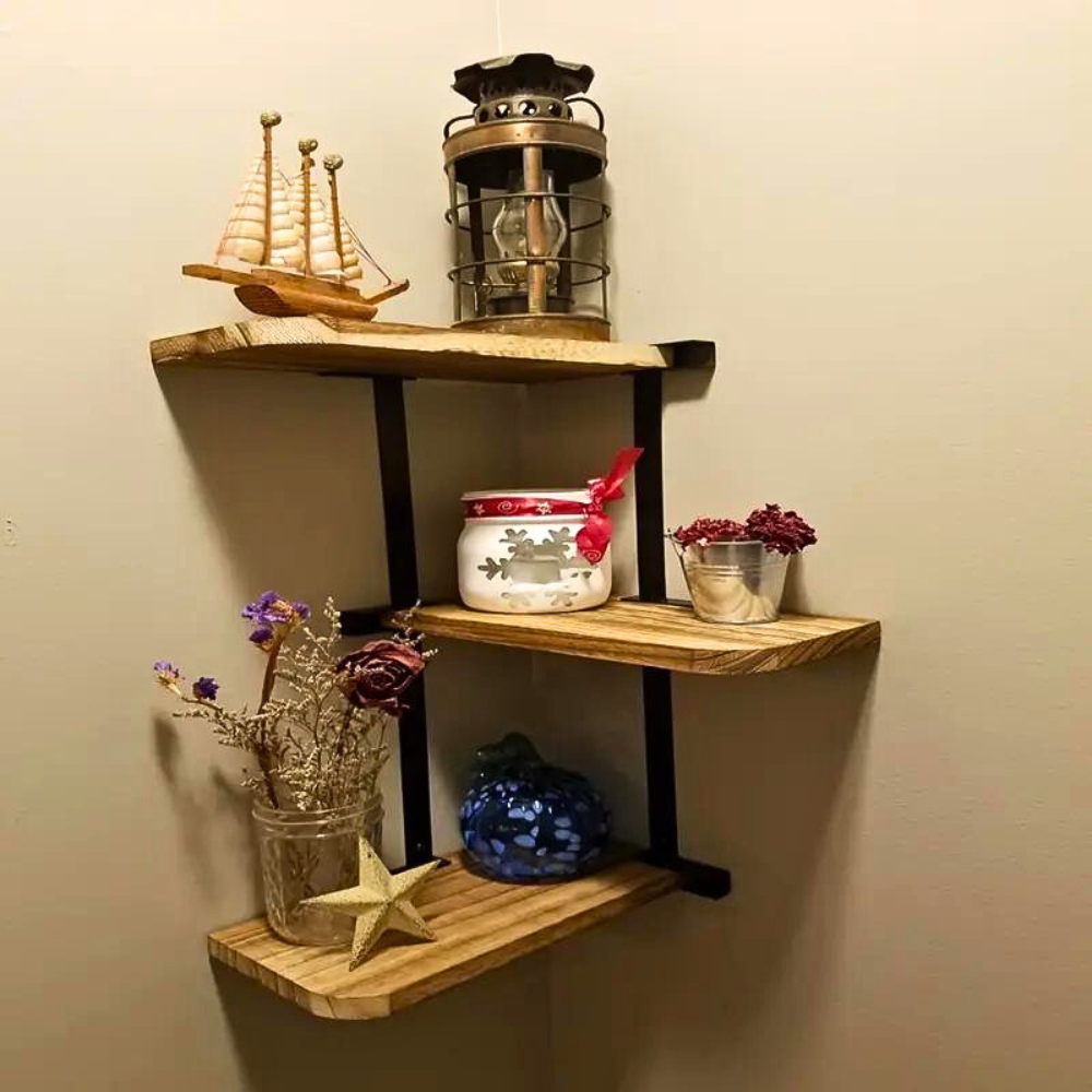 Rustic Industrial Wood Shelf Wall Mount Corner Rack - The Grand Bazaar of Australia