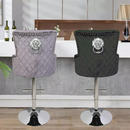 Luxurious Velvet Swivel Bar Stool with Lion Knocker & High Back - The Grand Bazaar of Australia