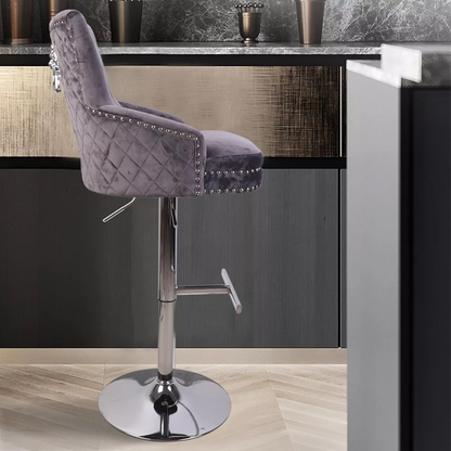 Luxurious Velvet Swivel Bar Stool with Lion Knocker & High Back - The Grand Bazaar of Australia