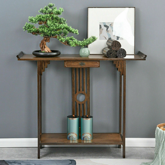 Elegant Wood Entryway Console Table with Drawer and Shelf - The Grand Bazaar of Australia