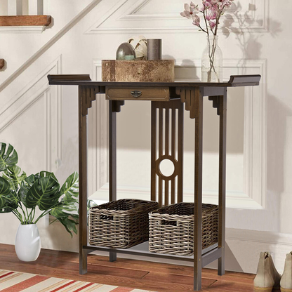 Elegant Wood Entryway Console Table with Drawer and Shelf - The Grand Bazaar of Australia