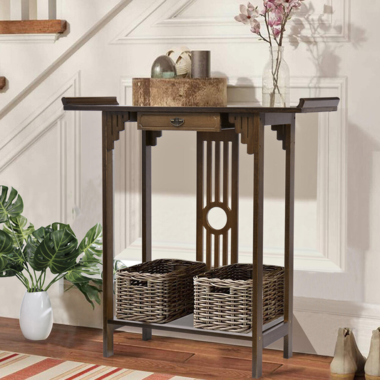 Elegant Wood Entryway Console Table with Drawer and Shelf - The Grand Bazaar of Australia