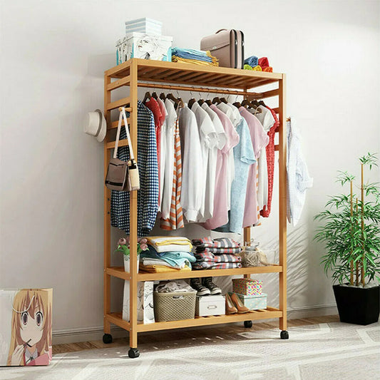 Hanging Heavy Duty Rolling Clothes Racks with Shoe Clothing Storage - The Grand Bazaar of Australia