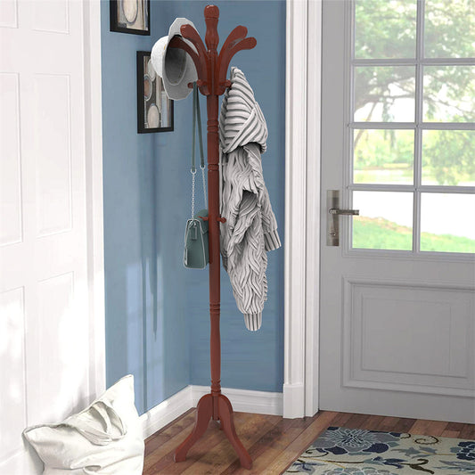 Solid Birch Wood Coat Racks Stand Floor Standing Hanger Rack with Tripod Base - The Grand Bazaar of Australia
