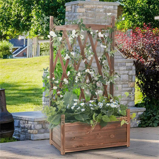 Lattice Raised Garden Bed Wooden Planter Box with Trellis - The Grand Bazaar of Australia