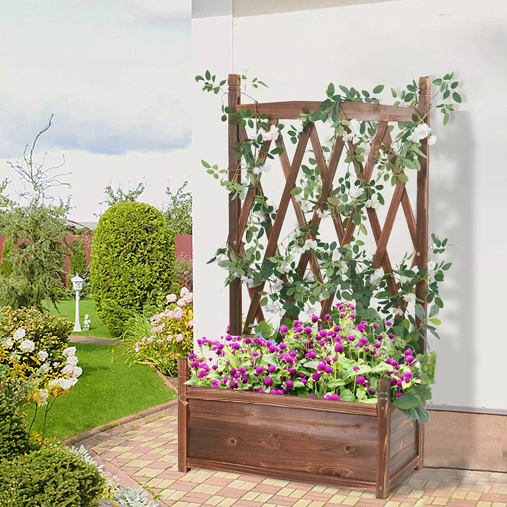 Lattice Raised Garden Bed Wooden Planter Box with Trellis - The Grand Bazaar of Australia