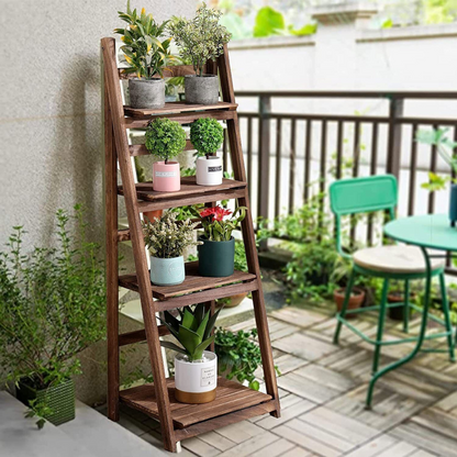 Folding 4 Tier Ladder Shelf Storage Shelving Unit Wooden Bookcase - The Grand Bazaar of Australia