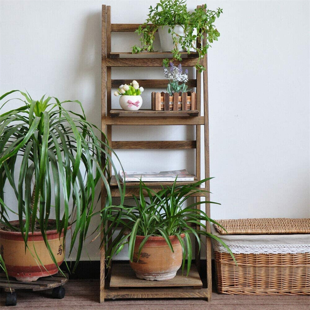 Folding 4 Tier Ladder Shelf Storage Shelving Unit Wooden Bookcase - The Grand Bazaar of Australia